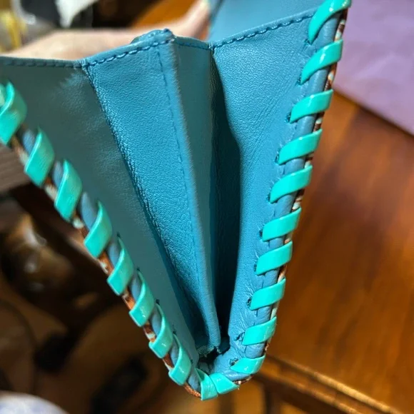 MYRA BAG Brown & Turquoise Floral Embossed Leather Wallet w/Turquoise Snap. NEW! - Picture 6 of 10